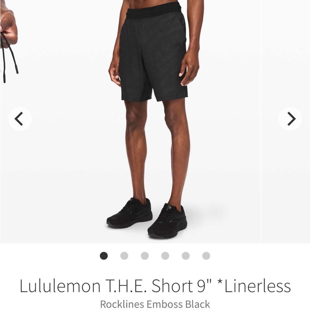 Lululemon T.H.E. Short 9" Linerless Men's Large Black Rocklines Emboss